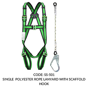 FULL BODY HARNESS FOR BASIC FALL ARREST CLASS A WITH 1.8M SINGLE POLYESTER ROPE LANYARD WITH SCAFFOLD HOOK