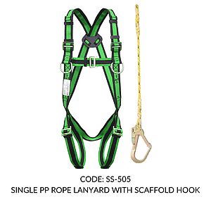 FULL BODY HARNESS FOR LADDER/ TOWER CLIMBING CLASS L WITH D RING AT CHEST LEVEL WITH 1.8M SINGLE PP ROPE LANYARD WITH SCAFFOLD HOOK