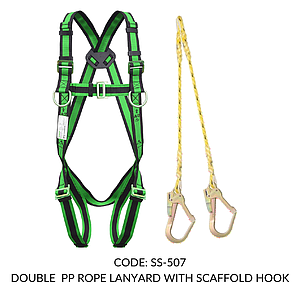 FULL BODY HARNESS FOR LADDER/ TOWER CLIMBING CLASS L WITH D RING AT CHEST LEVEL WITH 1.8M DOUBLE PP ROPE LANYARD WITH SCAFFOLD HOOK