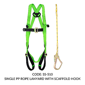 FULL BODY HARNESS FOR LADDER /TOWER CLASS L WITH TEXTILE LOOP AT CHEST LEVEL WITH 1.8M SINGLE PP ROPE LANYARD WITH SCAFFOLD HOOK