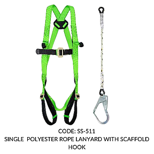 FULL BODY HARNESS FOR LADDER /TOWER CLASS L WITH TEXTILE LOOP AT CHEST LEVEL WITH 1.8M SINGLE POLYESTER ROPE LANYARD WITH SCAFFOLD HOOK