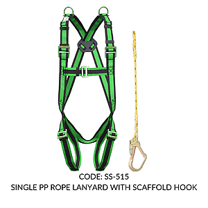 FULL BODY HARNESS FOR CONFINED SPACE ENTRY/ EXITCLIMBING CLASS E WITH 2 D RING AT SHOULDER LEVEL WITH 1.8M SINGLE PP ROPE LANYARD WITH SCAFFOLD HOOK