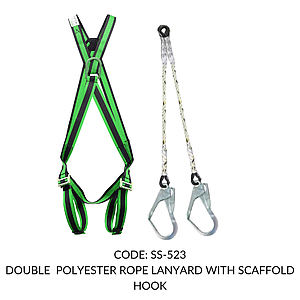 FULL BODY HARNESS FOR WITH STERNAL D RING FOR CONTROLLED DESCENT FROM HEIGHT CLASS D WITH STERNAL D RING AT FRONT WITH 1.8M DOUBLE POLYESTER ROPE LANYARD WITH SCAFFOLD HOOK