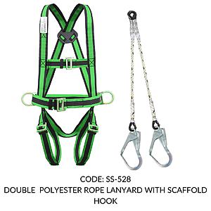 FULL BODY HARNESS FOR BASIC FALL ARREST CLASS P WITH 2 LATERAL D RING WITH 1.8M DOUBLE POLYESTER ROPE LANYARD WITH SCAFFOLD HOOK