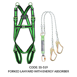FULL BODY HARNESS FOR CONFINED SPACE ENTRY/ EXITCLIMBING CLASS E WITH 2 D RING AT SHOULDER LEVEL WITH 1.8M FORKED LANYARD WITH ENERGY ABSORBER (FSE-FRL-351)
