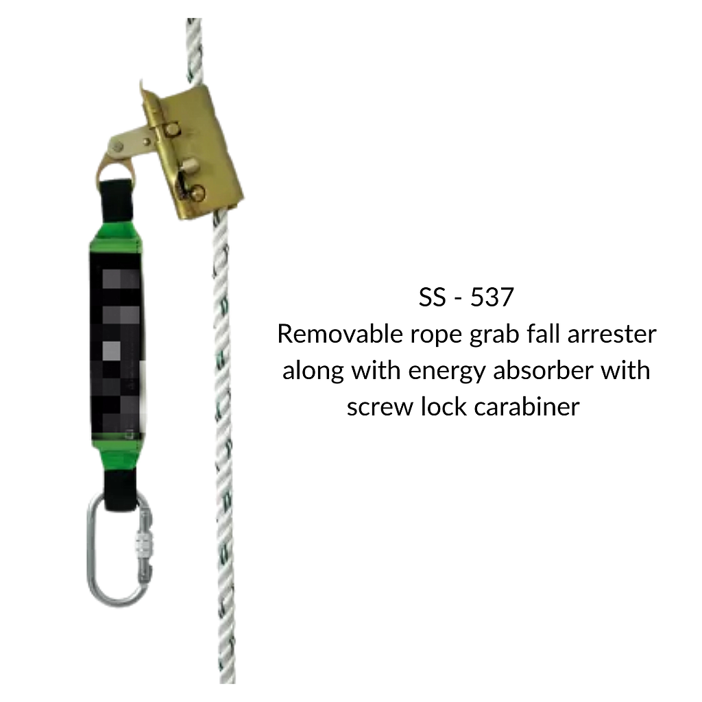 REMOVABLE FIBRE ROPE GRAB FALL ARRESTER WITH ENERGY ABSORBER WITH SCREW LOCK CARABINER 14MM / 16MM