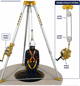 TRIPOD WITH WINCH 10 METER DOUBLE PULLEY WITH SINGLE WINCH
