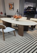 Dining Table 2.4 m * 1 m (Tabletop is travertine stone slab. Base is multilayer solid wood board with black walnut venner)