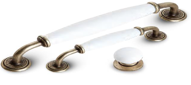 FURNITURE KNOB ZINC ALLOY ANTIQUE BRASS PORCELAIN WHITE FINISH