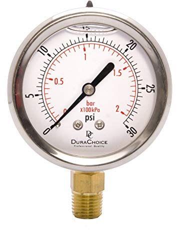SS316 DELTA Pressure Gauge, Dial size 4"(100mm), Range: 0 to 21kg/cm2, Connection 1/2" BSP(M), Bottom Mounting, Glycerin Filled