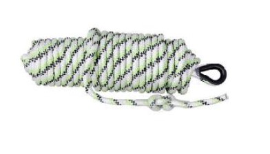 KERNMANTLE ROPE 10MM DIA, 20M WITH ONE SIDE HAVING THIMBLE AND CARABINER AND OTHER SIDE STOP KNOT