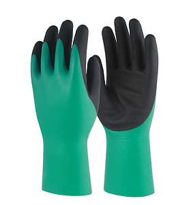 NITRILE BUTADIENE RUBBER COATED  GAUNTLET WITH FLARE CUFF WITH CUT LEVEL B - RED AND BLACK