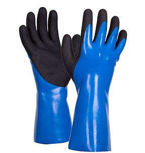 NBR FOAM COATED GAUNTLET FLARE CUFF WITH CUT LEVEL A - BLUE AND BLACK SIZE M