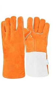 14 INCH LEATHER HAND GLOVES ORANGE / GREY COLOR