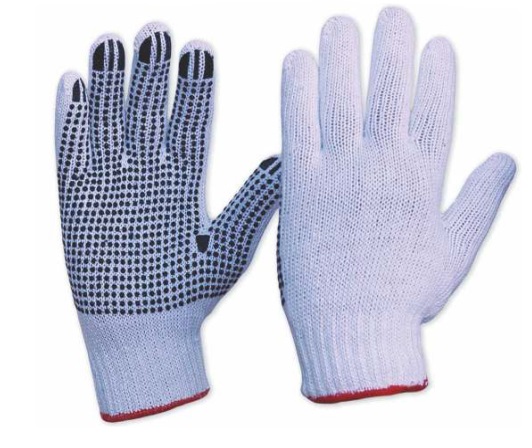 DOUBLE SIDE DOTTED COTTON KNITTED WHITE GLOVES 90 GM BLUE DOTS