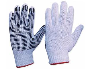 DOUBLE SIDE DOTTED COTTON KNITTED WHITE GLOVES 90 GM BLUE DOTS