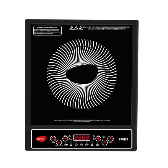 1800 watt Induction Cooktop With Crystal Glass,7 Segments LED Display, Auto Switch off - Black